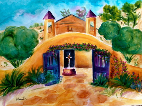 Sandy Vaillancourt, "Chimayo Church", LG Framed Print