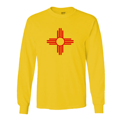 "ZIA" Symbol Long Sleeve Adult Tee - Gold with Red Zia