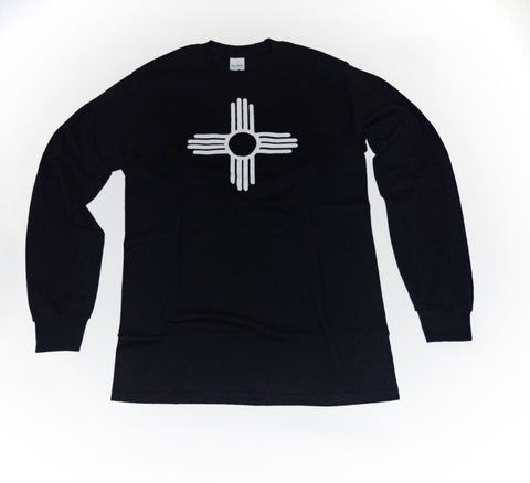 "ZIA" Symbol Long Sleeve Adult Tee - Black with Turquoise Zia