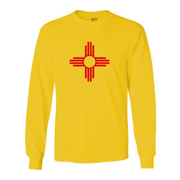"ZIA" Symbol Long Sleeve Adult Tee - Gold with Red Zia