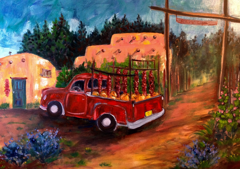 Sandy Vaillancourt, "Red Truck with Ristras" FRAMED PRINT